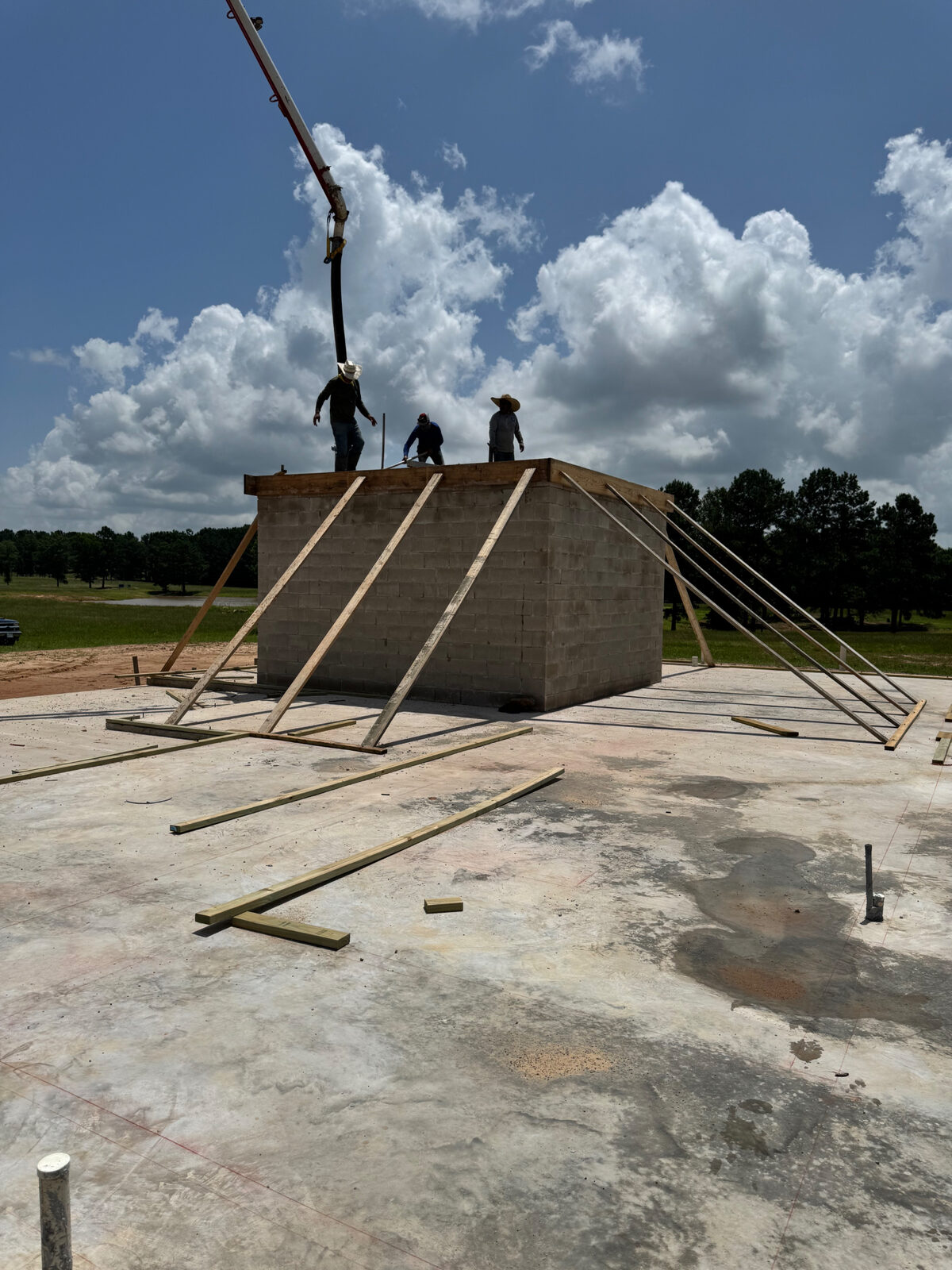 Concrete and CMU storm safe room being poured in East Texas